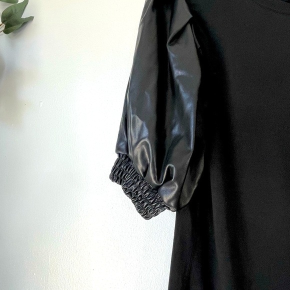 Another Love Size XS Black Puff Pleated Vegan Leather Sleeve Pullover Top - Picture 6 of 6